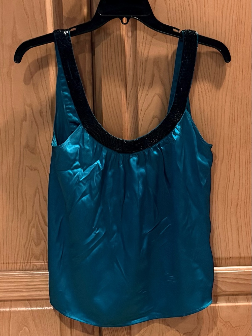 Yumi Kim Teal Blue 100% Silk Short Tank Top With Black Beading Size Small
